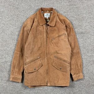 Vintage Ash Creek Tan Brown Suede Leather Chore Barn Field Zip Jacket Mens Small